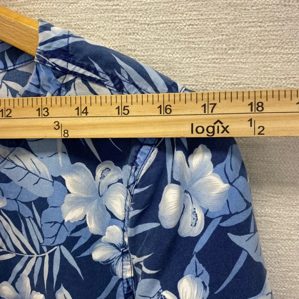 Liz Claiborne Lizwear Jeans Tropical Floral Top Womens Large Blue Tencel VTG Y2K